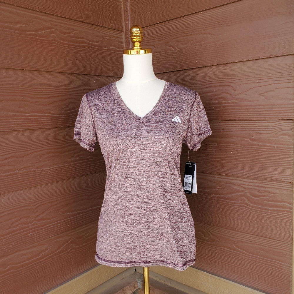 NWT Adidas Women's V-Neck Tech Heather Tee T-Shirt Shadow Fig Size Small - Picture 13 of 16